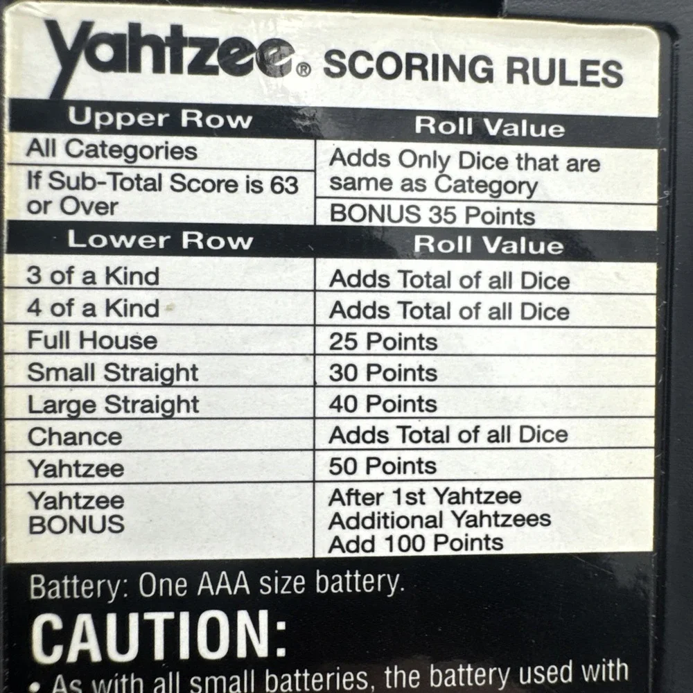 Vintage 1995 Yahtzee Handheld LCD Game Milton Bradley Tested & Working
